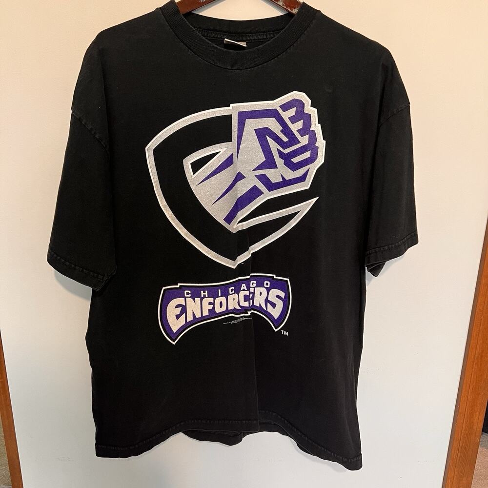 Vintage 2000 XFL Chicago Enforcers XL Shirt Black Football Alstyle Y2K WWE WWF